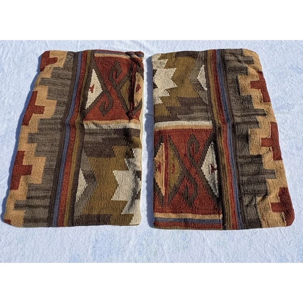 (2) Pottery Barn Southwestern Tribal Kilim Wool Pillow Covers 16